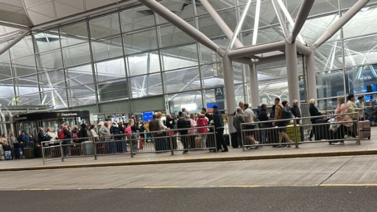 Queues outside Stansted Airport