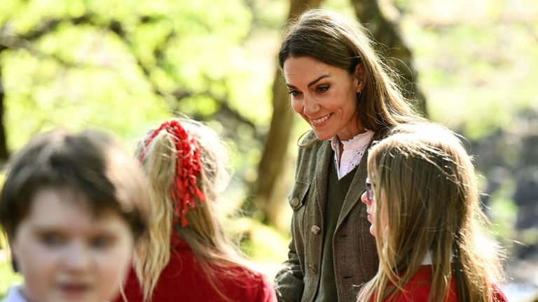 The Princess of Wales meets schoolchildren on Mull in April. Pic: PA
