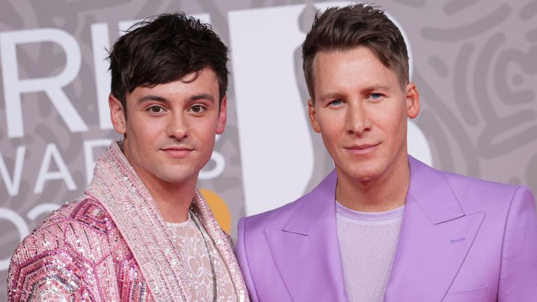 Tom Daley and his husband Dustin Lance Black at the Brit Awards 2023. Pic: AP