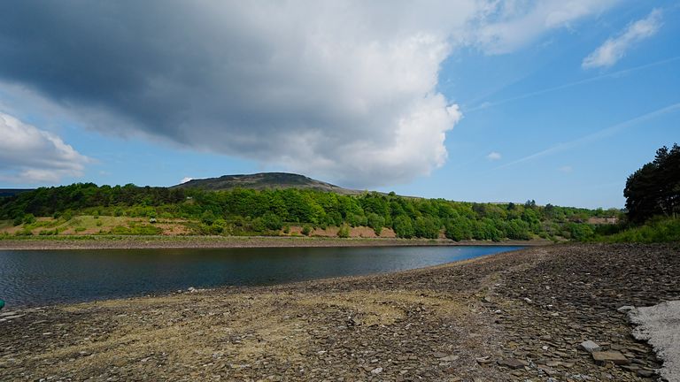 A view of the water levels at Torside Reservoir in Derbyshire..
Pic: PA