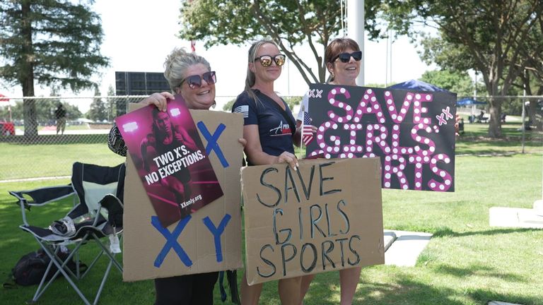 A small protest outside the California stadium
