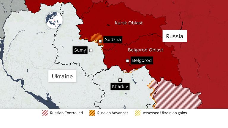 An up-to-date map showing the Russian and Ukrainian gains