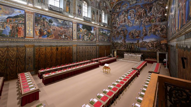 The Sistine Chapel ahead of the conclave to elect the next pope at the Vatican.
Pic: Vatican Media/ Reuters