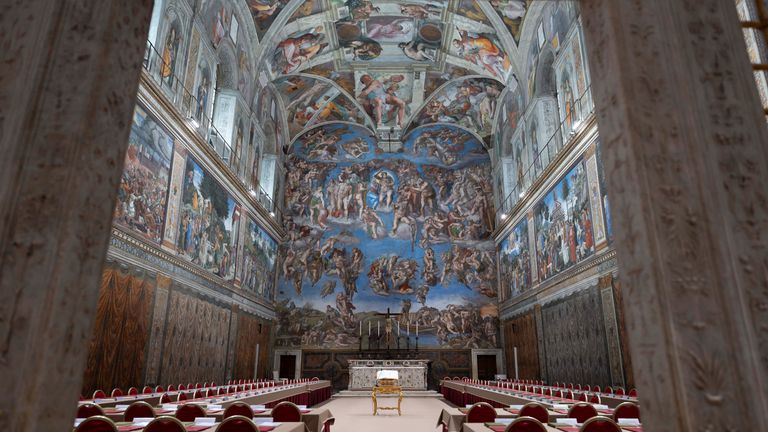 A view of the interior of the Sistine Chapel ahead of the conclave to elect the next pope at the Vatican.
Pic Pic: Vatican Media/Reuters