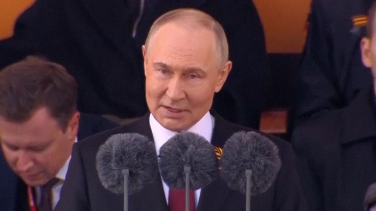 Vladimir Putin speaks at Victory Day Parade in Moscow