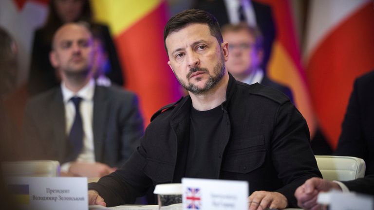 President Volodymyr Zelenskyy welcomes other world leaders to Kyiv. 
Pic: Presidential Office of Ukraine/dpa/AP Images
