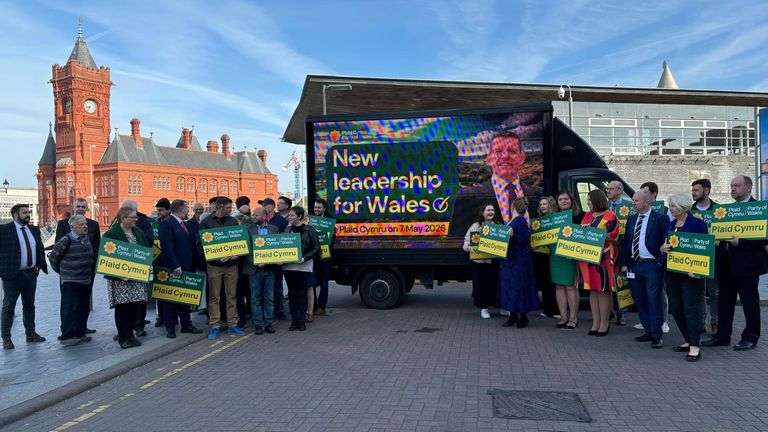 Plaid Cymru supporters gathered outside the Senedd on Wednesday