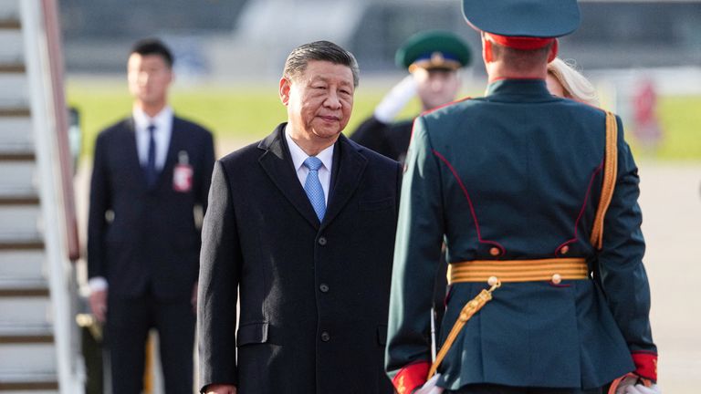 Chinese President Xi Jinping arrives in Moscow ahead of Victory Day celebrations. Pic: Reuters