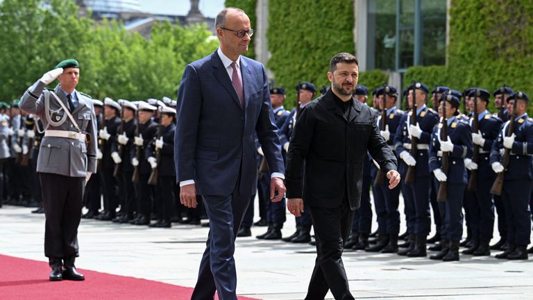 Volodymyr Zelenskyy and Friedrich Merz at the Chancellery in Berlin. Pic: Reuters