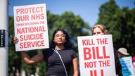 People opposed to assisted dying demonstrate in Parliament Square. Pic: PA