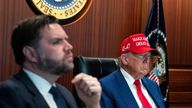 U.S. President Donald Trump holds a meeting alongside Vice President J.D. Vance in the Situation Room at the White House
