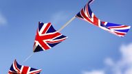 Union Jack flags are pictured outside 2 Scots Community Centre in Penicuik, Scotland.