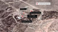 Map showing the Fordow enrichment plant