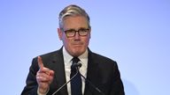 Keir Starmer speaking at the British Chambers of Commerce.
Pic: PA