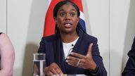 Conservative Party leader Kemi Badenoch speaking during a press conference.
Pic: PA
