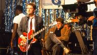 Michael J Fox playing the Gibson ES-345 during filming of  Back To The Future in 1985. Pic: Shutterstock
