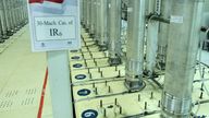 FILE - This photo released Nov. 5, 2019, by the Atomic Energy Organization of Iran shows centrifuge machines in Natanz uranium enrichment facility near Natanz, Iran. A new underground facility at the Natanz enrichment site may put centrifuges beyond the range of a massive so-called ...bunker buster... bomb earlier developed by the U.S. military, according experts and satellite photos analyzed by The Associated Press in May 2023. (Atomic Energy Organization of Iran via AP, File)