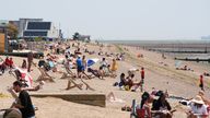 People enjoy the sunshine on Jubilee Beach in Southend. Pic: PA