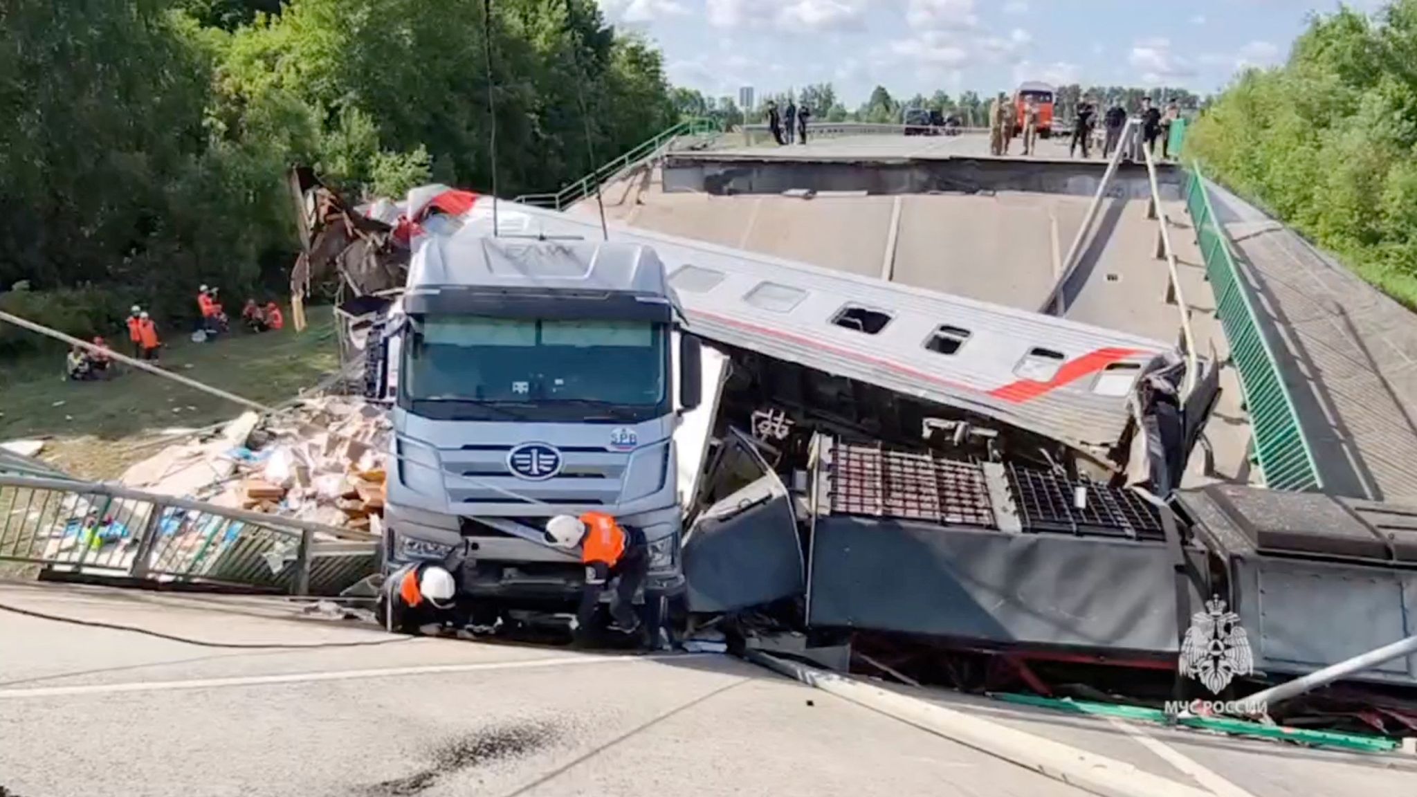 Ukraine war latest: Explosions blamed for collapse of two bridges in Russia - killing at least seven and injuring dozens