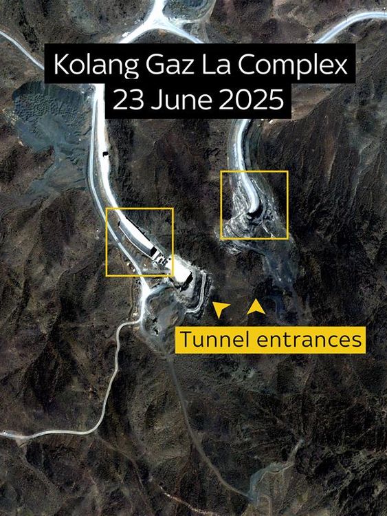 Satellite imagery from June 2025 shows tunnel entrances at the Kolang Gaz La complex. 
