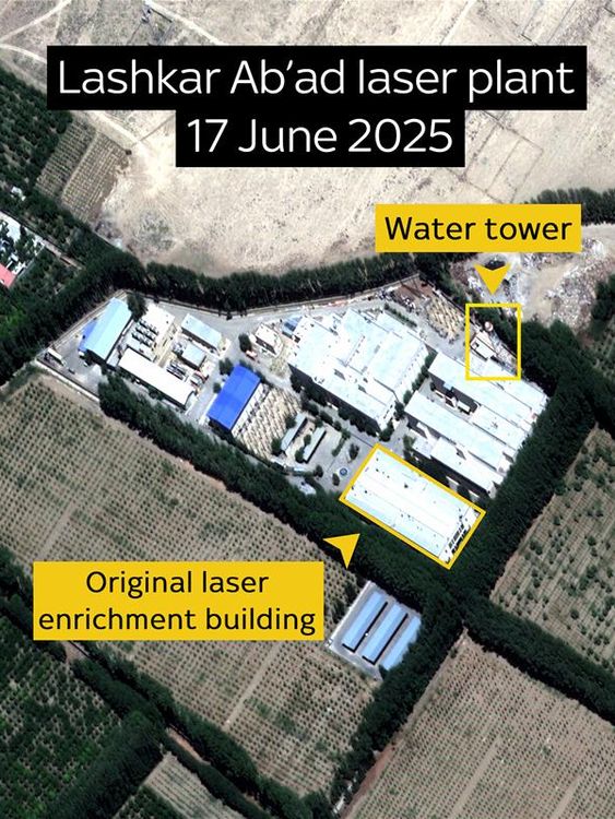 Satellite imagery of buildings at the Lashkar Ab'ad laser plant.