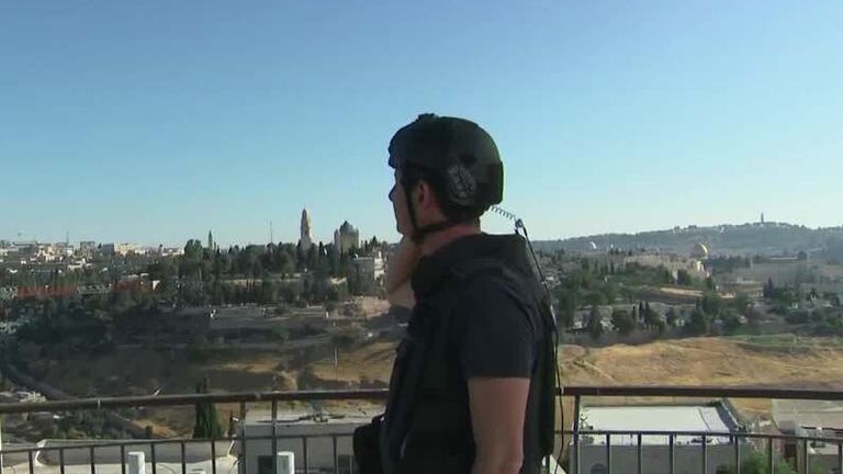 Sirens heard as Alistair Bunkall reports from Jerusalem