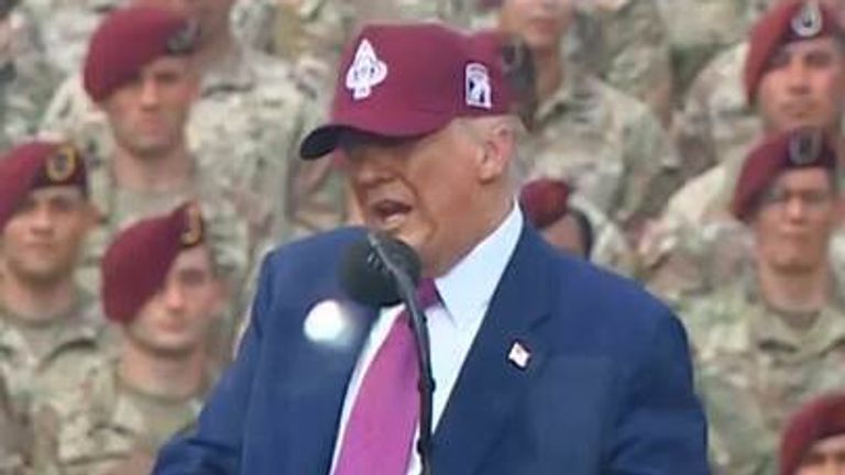 Trump addressed the crowds in Fort Bragg, North Carolina, for the 250th anniversary of the US army.

