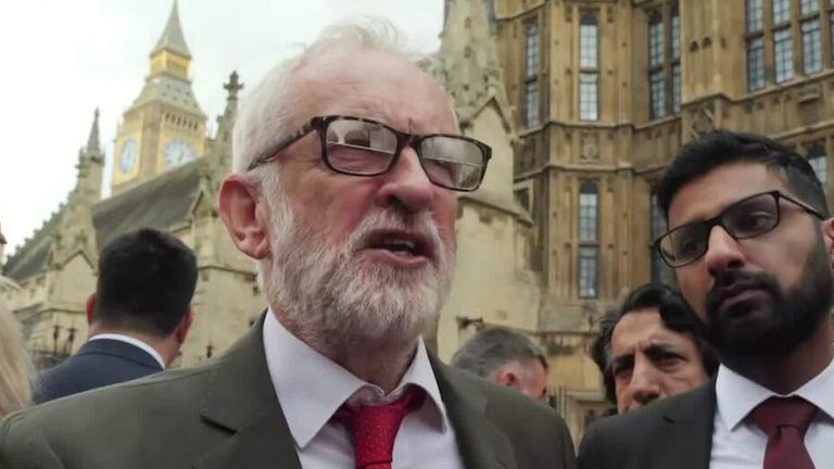 Jeremy Corbyn protesting outside Parliament