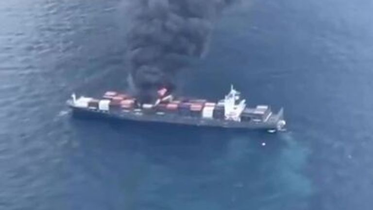The ship’s crew reported a fire caused by an explosion, Indian Coast Guard said, though it’s not clear what caused the blast.

