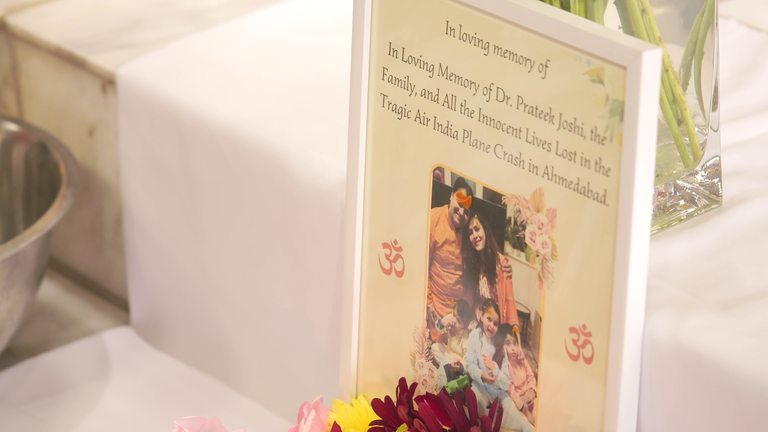 A tribute to Dr Prateek Joshi, his wife Komi, their daughter Miraya, and twin sons Nakul and Pradyut, at Geeta Bhawan Hindu temple in Derby