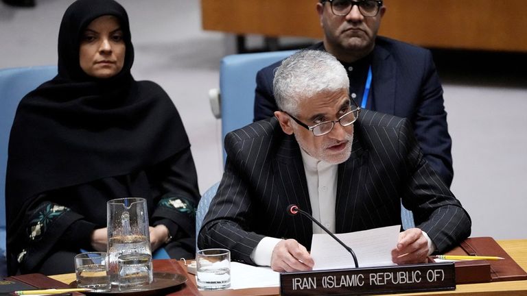Amir-Saeid Iravani speaking at the UN Security Council. Pic: Reuters