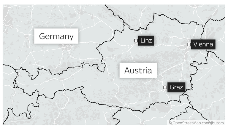 Map of Austria showing location of Graz