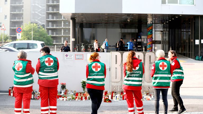 Emergency personnel stand infront of the site of a deadly shooting at a secondary school, in Graz, Austria 
Pic: Reuters