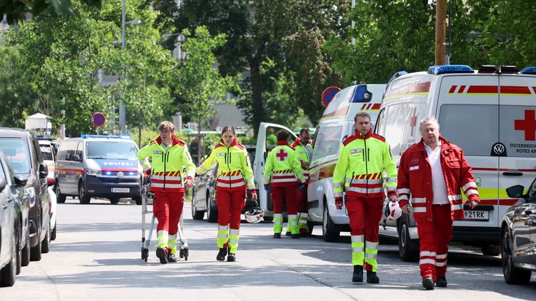 Rescue service personnel attend the scene of a shooting at a school in Graz, Austria
Pic: AP