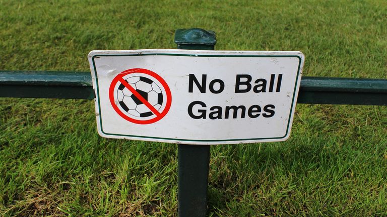 Image of sign saying 'No Ball Games' in park