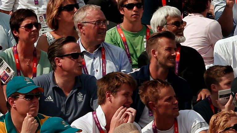 David Beckham and David Cameron sat next to each other at London Olympics event. Pic: Reuters