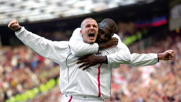 Beckham, pictured during a World Cup qualifying game in 2001. Pic: PA