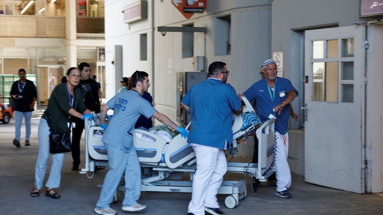 Medical staff work at Soroka Medical Center following a missile strike from Iran on Israel, in Be'er Sheva, Israel.
Pic: Reuters