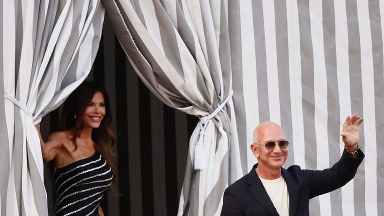 Amazon founder Jeff Bezos and Lauren Sanchez ahead of their expected wedding in Venice. Pic: Reuters