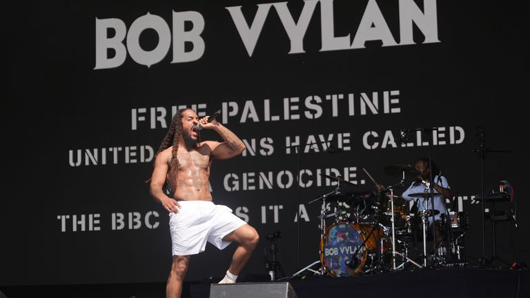 Bob Vylan member on stage. Pic: PA