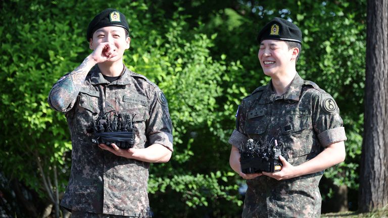 BTS members Jungkook and Jimin attend an event after being discharged from South Korea’s mandatory military service on 11 June. Pic: Reuters
