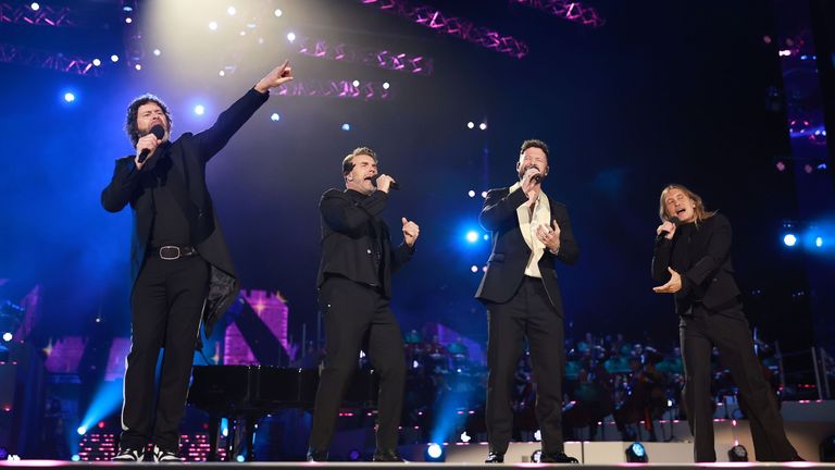 Calum performing with Take That at the King's coronation. Pic: PA
