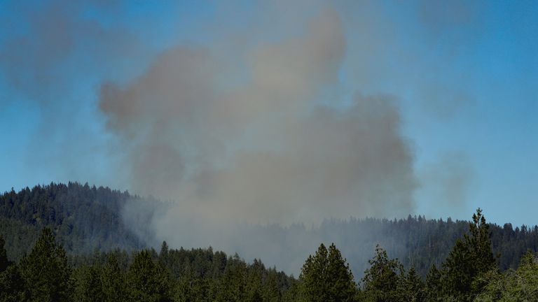 Smoke billows into the air after several firefighters were attacked while responding to a fire. Pic: Reuters