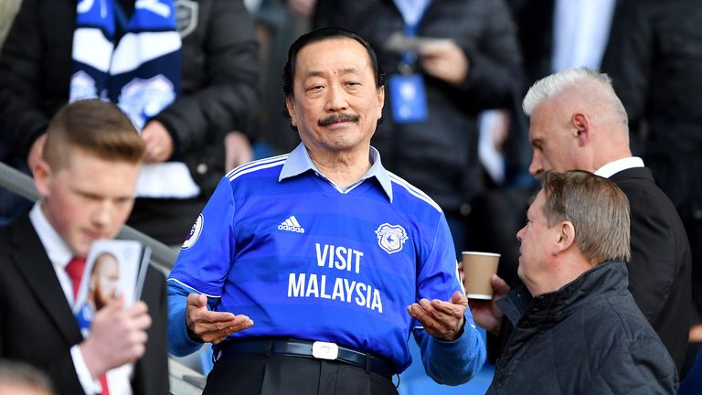 Cardiff City owner Vincent Tan in the stands during the Premier League match at Cardiff City Stadium.
