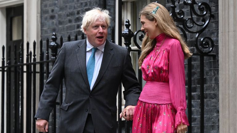 Carrie and Boris Johnson outside Number 10 Downing Street after his resignation in 2022. Pic: PA