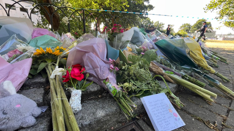 Flowers left at the scene of Chalkwell Park, Southend, where a tree collapsed