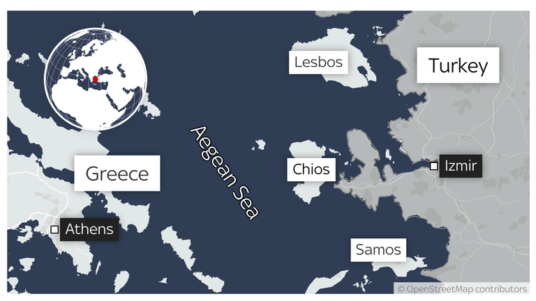 Mapa mostra a ilha grega de Chios, versão 3