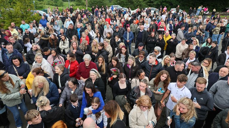 People attend a vigil at the Glenskirlie Hotel in Banknock, for Cole, who was missing for more than four weeks, and was found dead on June 6