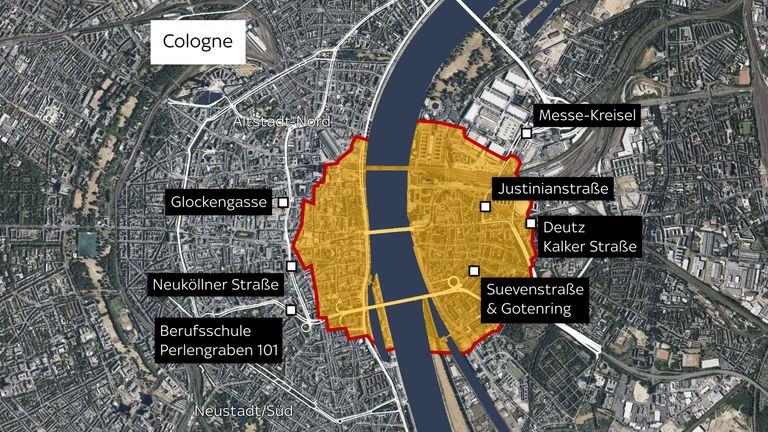 Köln'deki tahliye bölgesi haritası