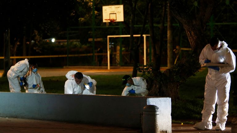 Investigators inspect the country   wherever  Colombian legislator  and statesmanlike  campaigner  Miguel Uribe Turbay was changeable  during a run  rally